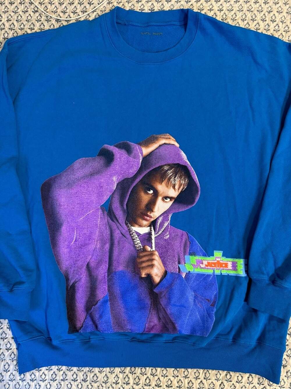 Justin Bieber Justice World Tour Graphic Sweatshirt Blue Size L
